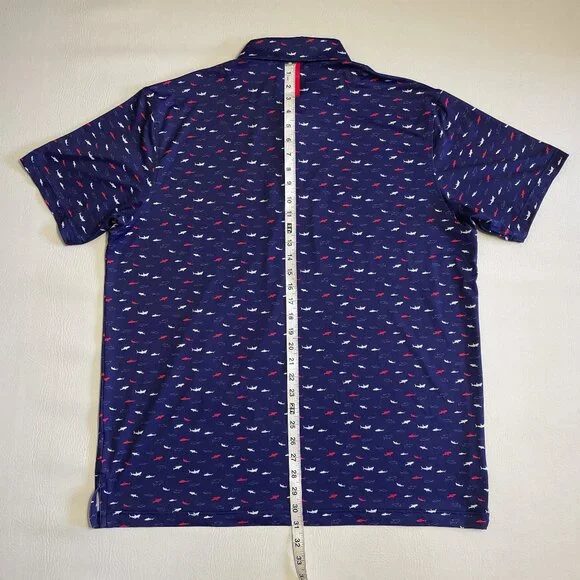 Rhoback Golf Polo Shirt Men's XL All Over Shark Print Navy Blue AOP Performance - Picture 10 of 11